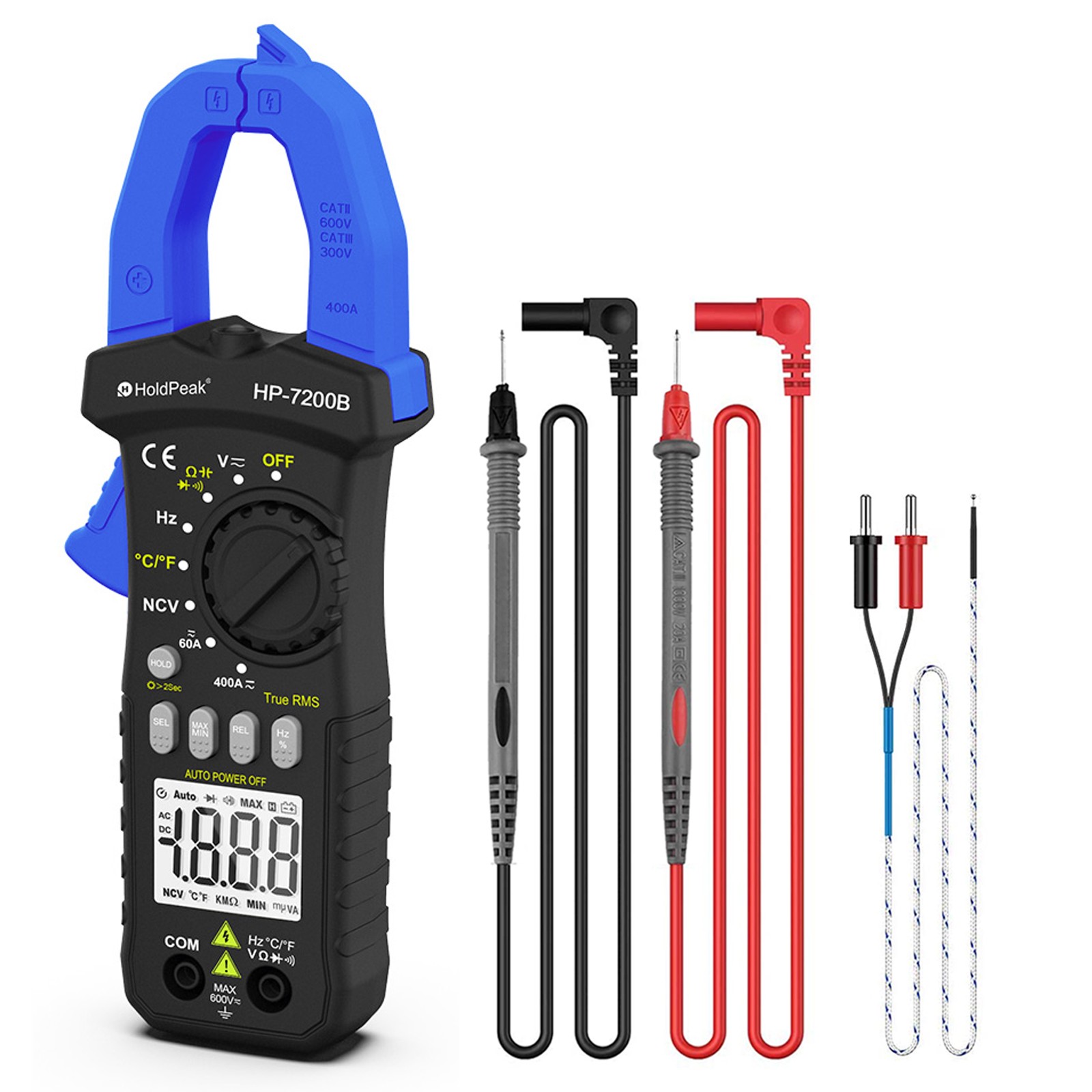 HoldPeak True RMS Digital Auto-Ranging 6000 Counts Clamp Meter 60A 400V AC DC US