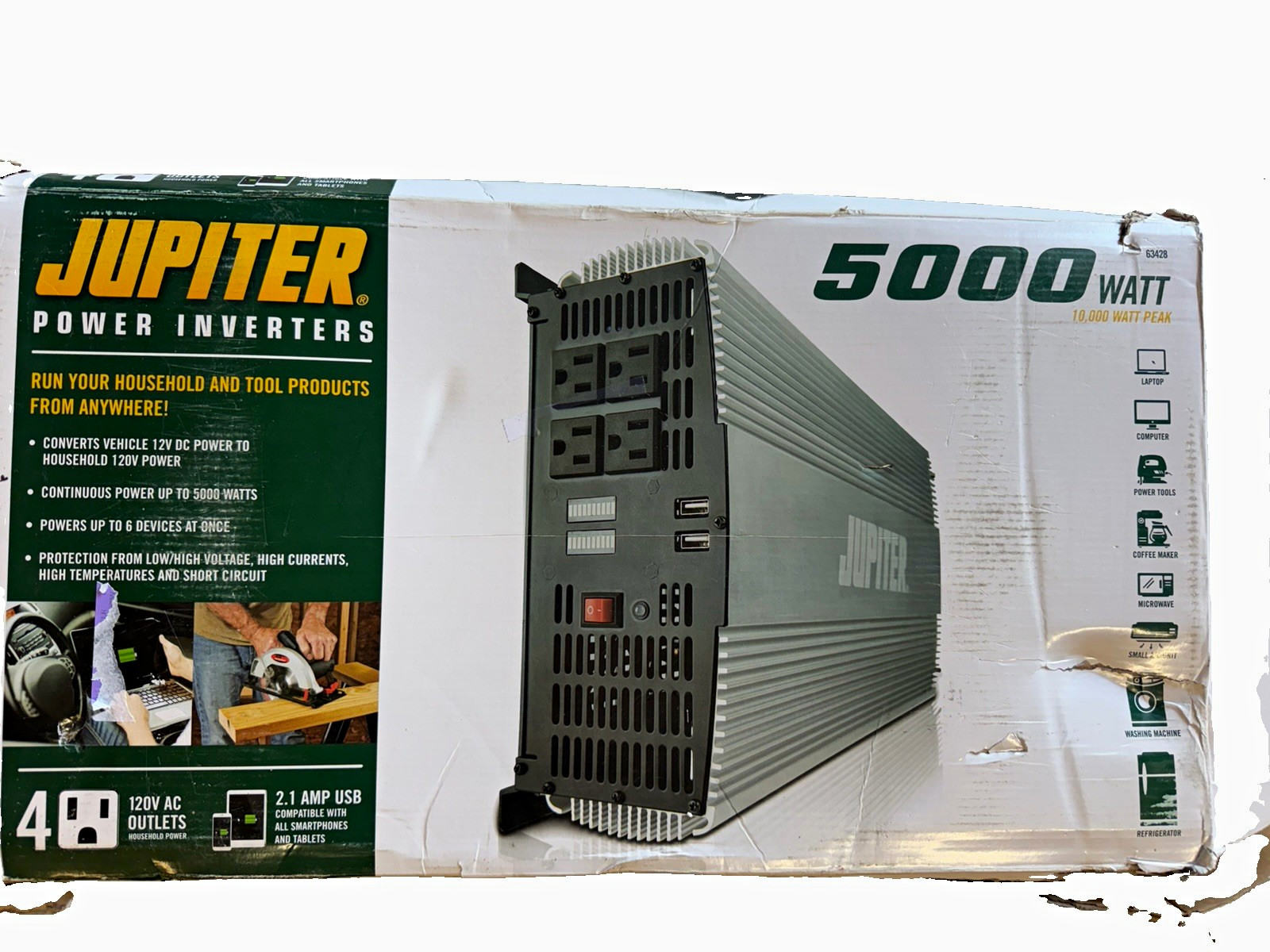 Jupiter 63428 5000W Modified Sine Wave Inverter 12V to 120V USB On/Off
