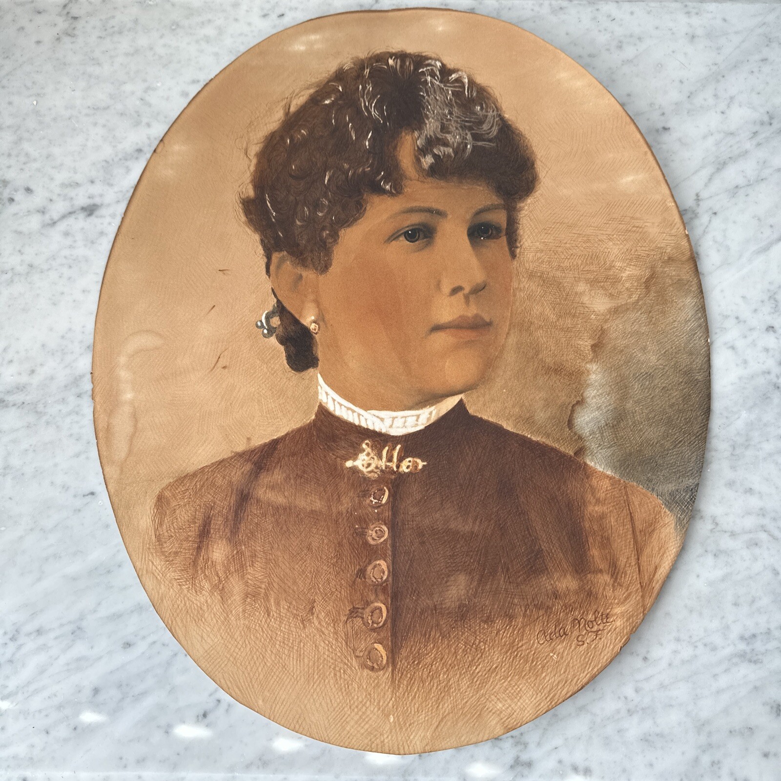 Antique Pastel Painting Of The Lady California Artist Ada Nolte 1864 Victorian