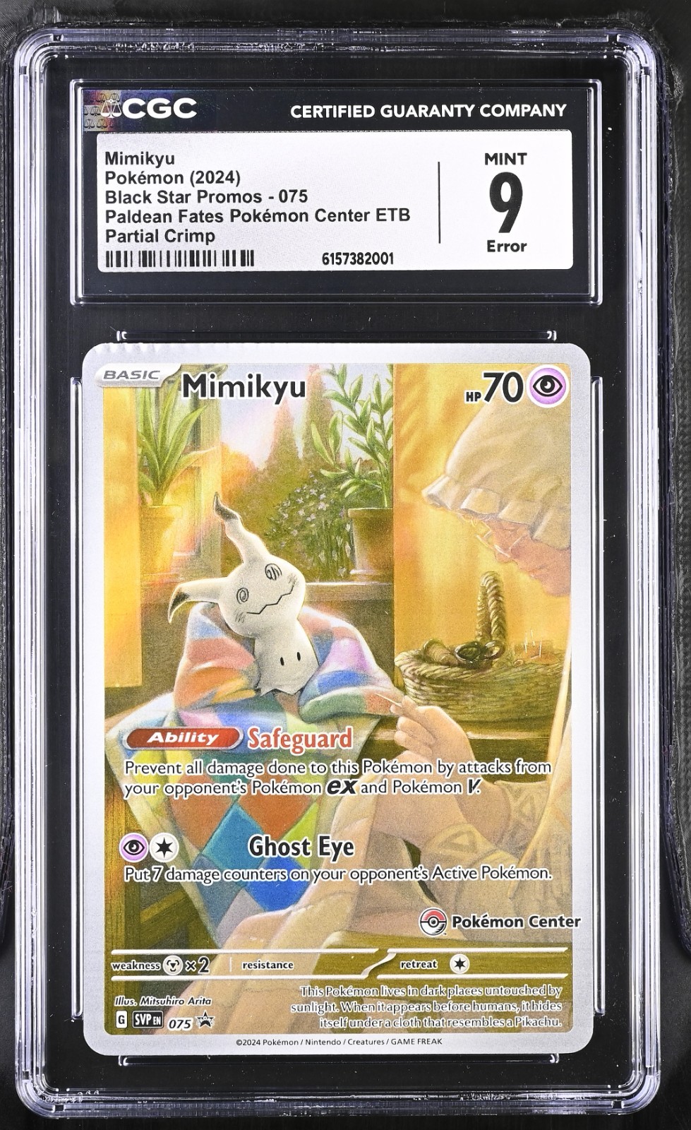 ERROR CGC 9 Mimikyu #075 - Pokemon Center Stamped ETB Promo Pokemon Card - CRIMP