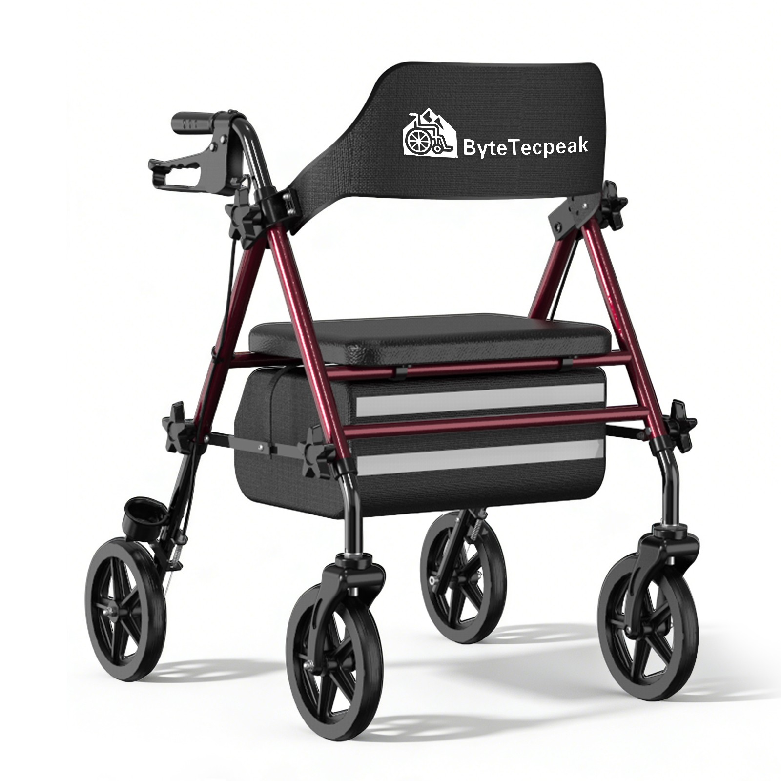 ByteTecpeak R4 foldable lightweight rollator with seat, brakes & bag, 4-wheel