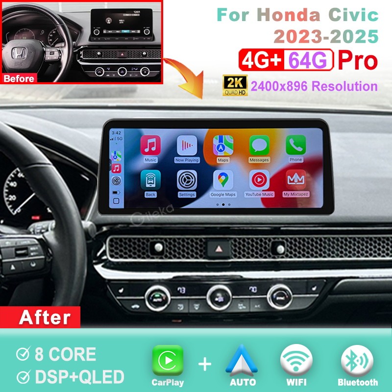 12.3'' 2K Screen For Honda Civic 2023-2025 Android Radio Carplay Android Auto BT 12.3'' 2K Screen For Honda Civic 2023-2025 Android Radio Carplay Android Auto BT