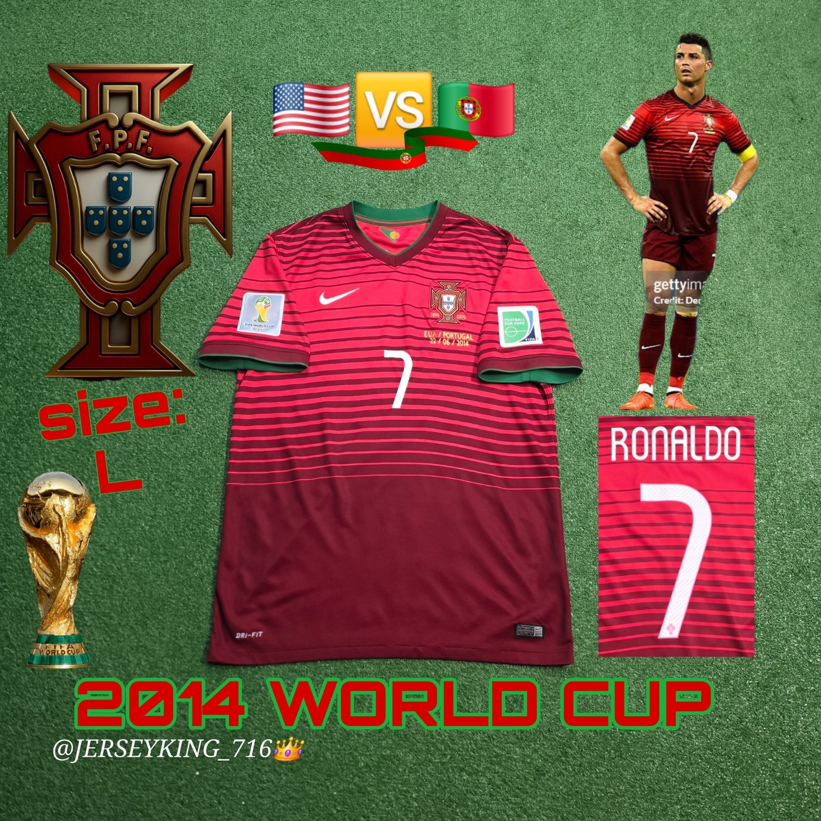 🇵🇹Nike Portugal FPF Cristiano Ronaldo #7 2014 Brazil World Cup Home Jersey 🇵🇹Nike Portugal FPF Cristiano Ronaldo #7 2014 Brazil World Cup Home Jersey