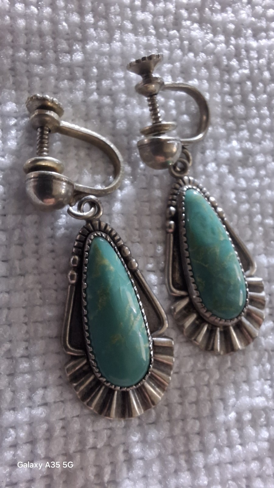Vintage 1950s Bell Trading Post Sterling Turquoise Dangle Screwback Earrings