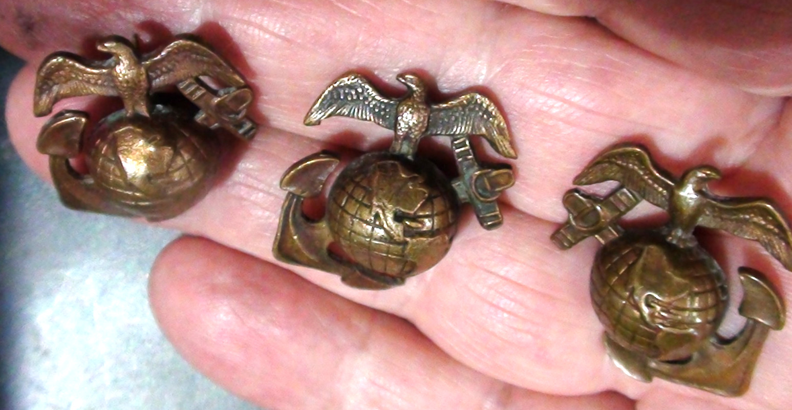 Lot of three (3) USMC droop wing collar EGA's all hallmarked Lot of three (3) USMC droop wing collar EGA's all hallmarked