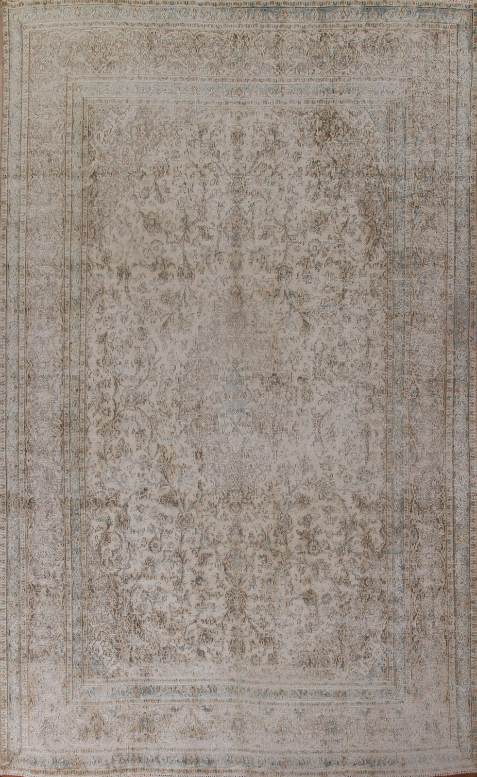 Muted Semi-Antique Distressed Kirman Living Room Rug 9x13 Handmade Wool Carpet