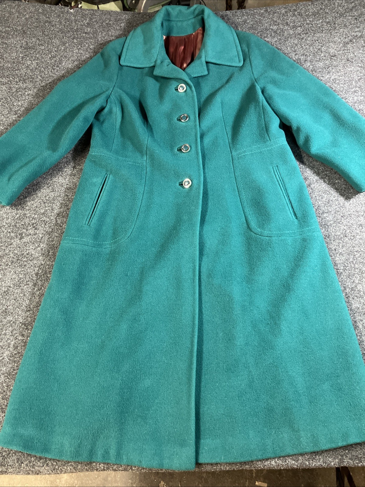 Vtg 60s Lorendale 100% Cashmere Princess Coat Teal Green Mod Overcoat M L