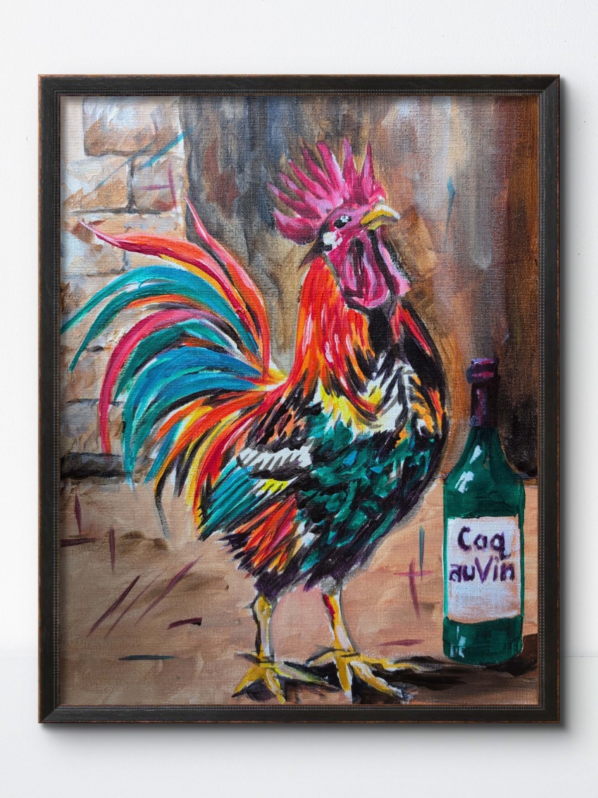 KYMA Original Vibrant 11x14 Acrylic Impressionist Canvas Signed Rooster Art