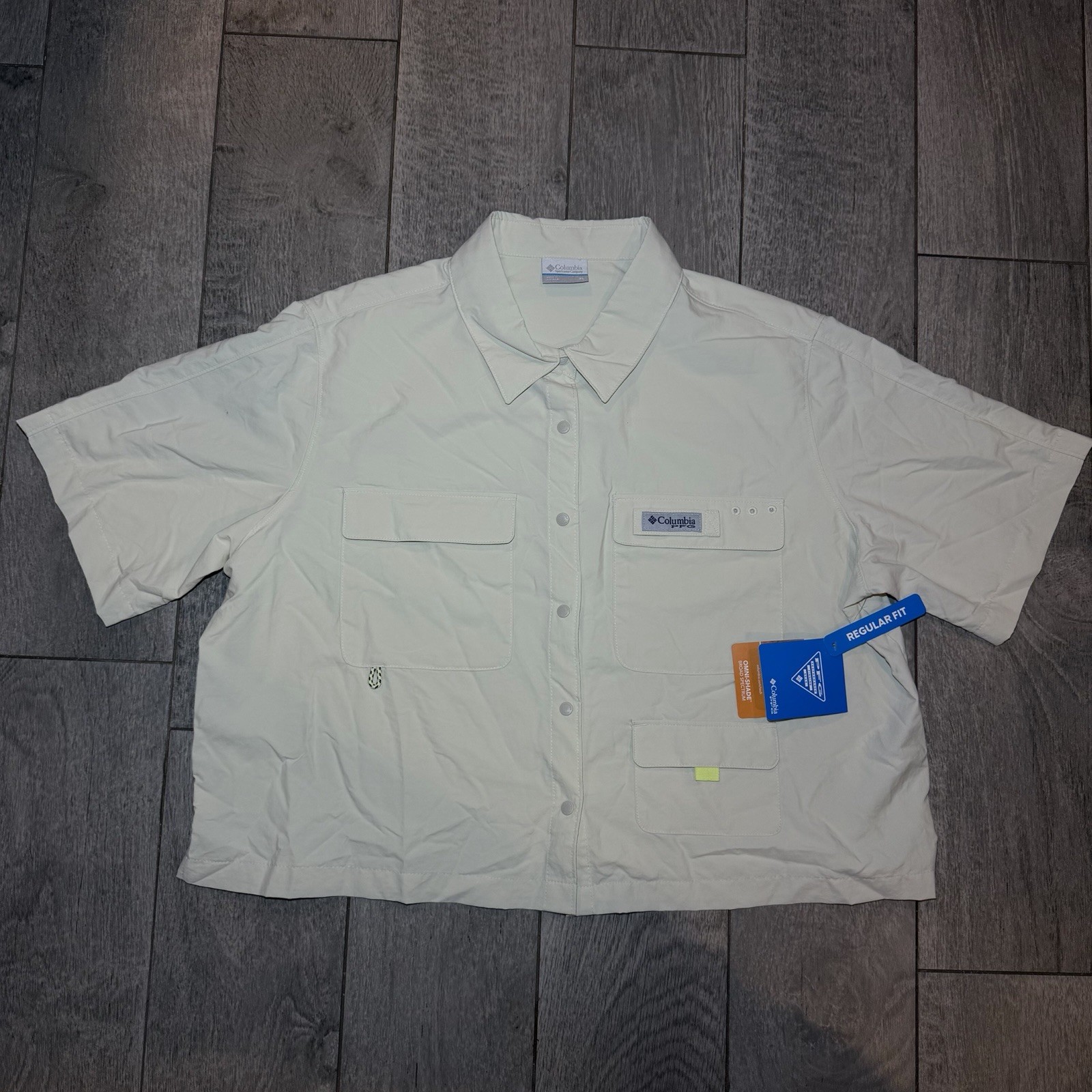 NEW Columbia PFG Open Water Womens XL Cropped Short Sleeve Fishing Shirt White