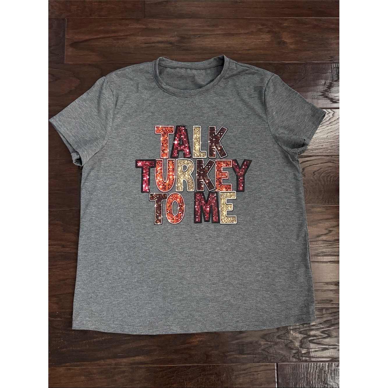 NWOT THANKSGIVING Graphic Tee  Gray Women\'s XL with \'Talk Turkey To Me\'