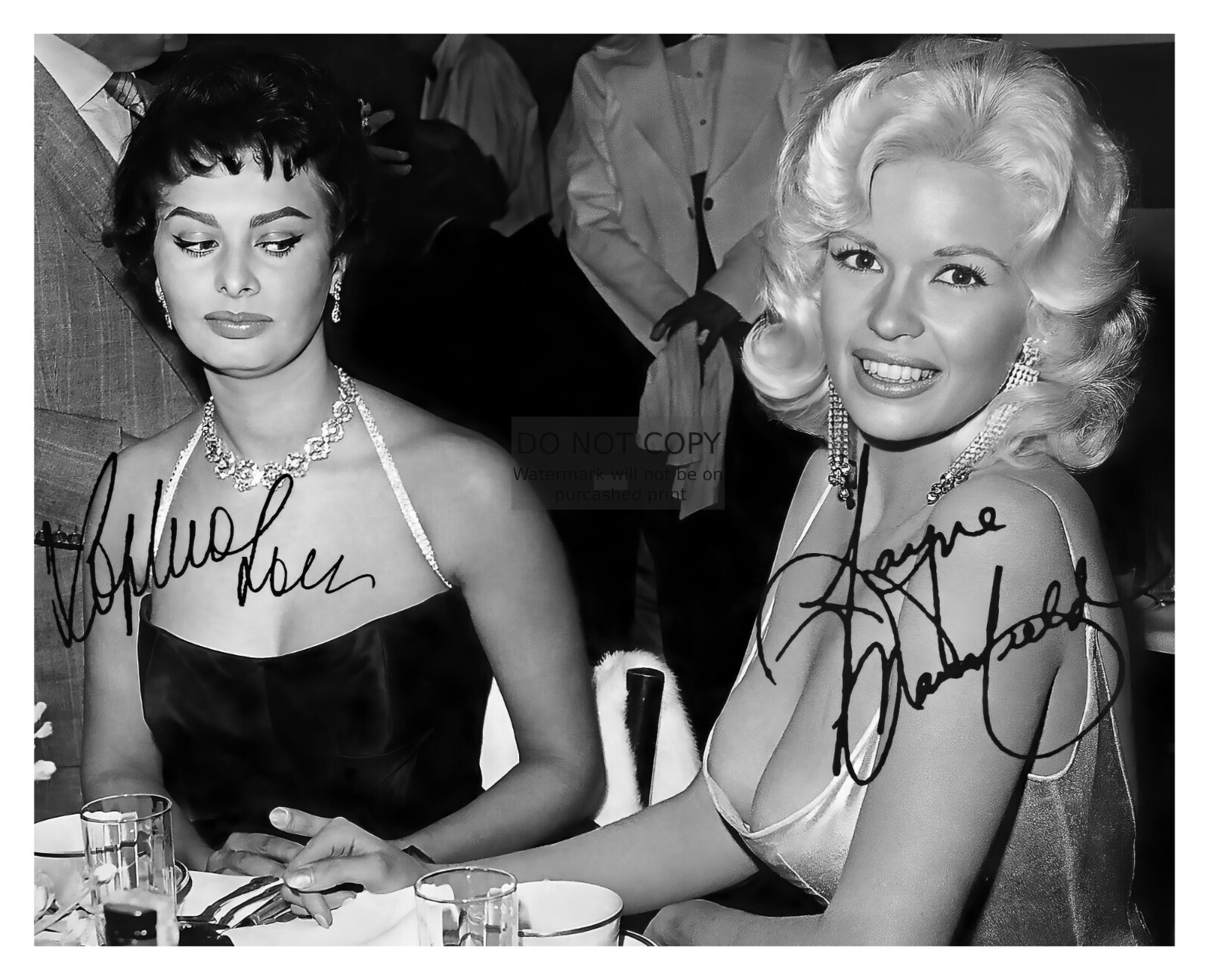 SOPHIA LOREN AND JAYNE MANSFIELD AT PARTY COMICAL AUTOGRAPHED 8X10 PHOTO