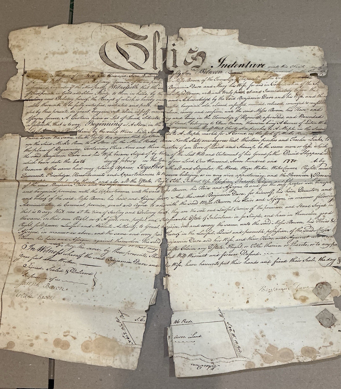 Rare 1785 Post-Revolutionary New Jersey Manuscript Indenture Deed- Early America