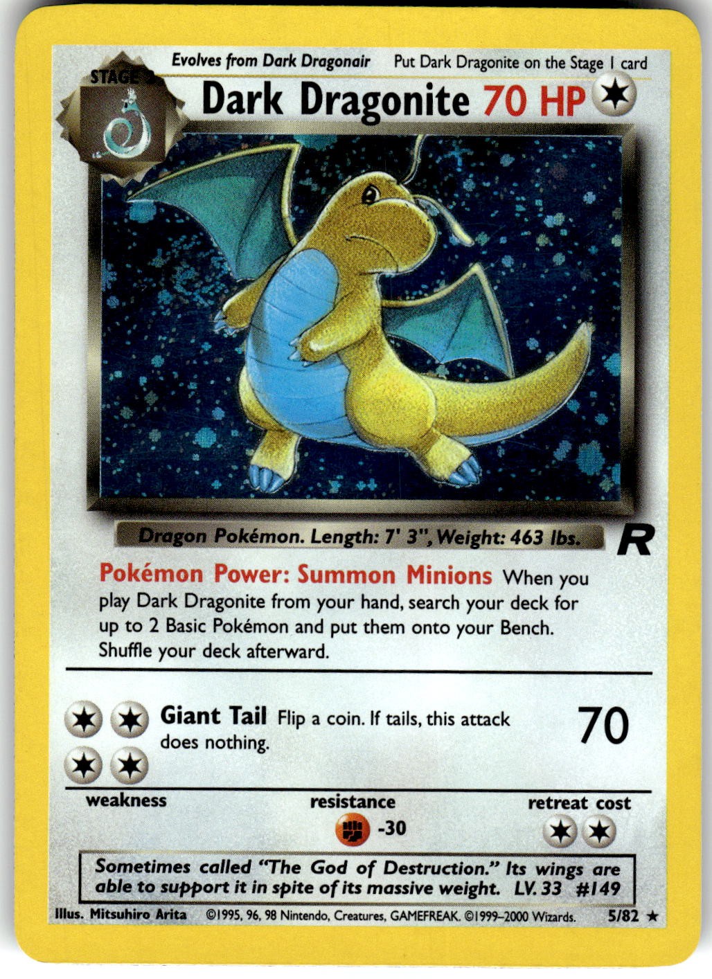 Dark Dragonite (5) Unlimited Holo Team Rocket 05/82 2000 Swirl Dark Dragonite (5) Unlimited Holo Team Rocket 05/82 2000 Swirl