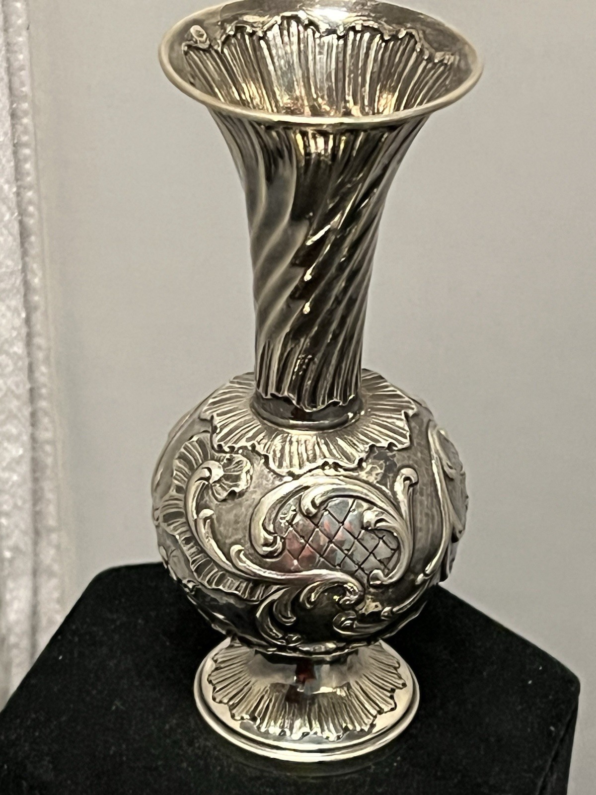Antique 19thC French 950 Silver Chased Cabinet  Vase 4 1/4\