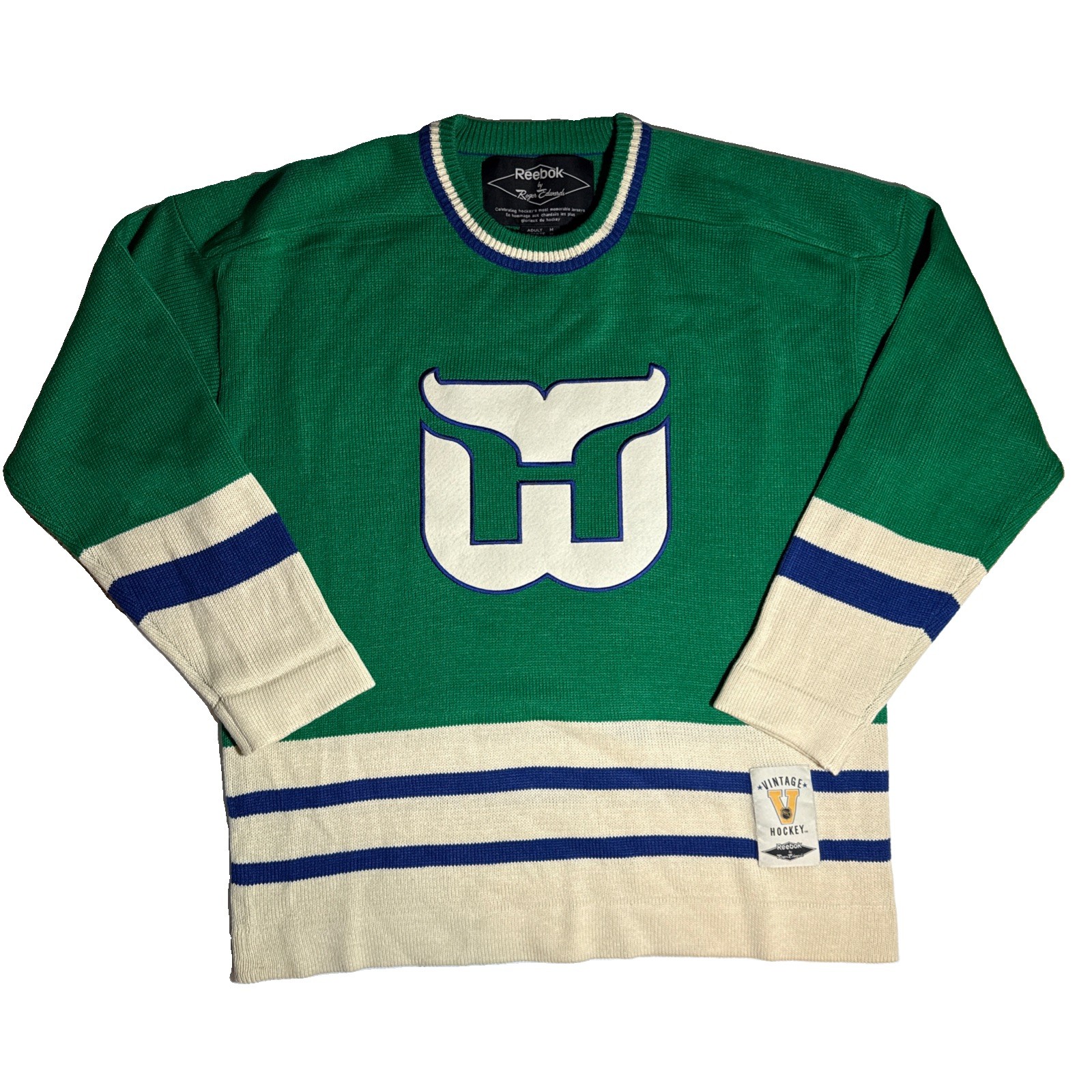 Hartford Whalers NHL Heritage Reebok By Roger Edwards Sweater Jersey Size M Hartford Whalers NHL Heritage Reebok By Roger Edwards Sweater Jersey Size M