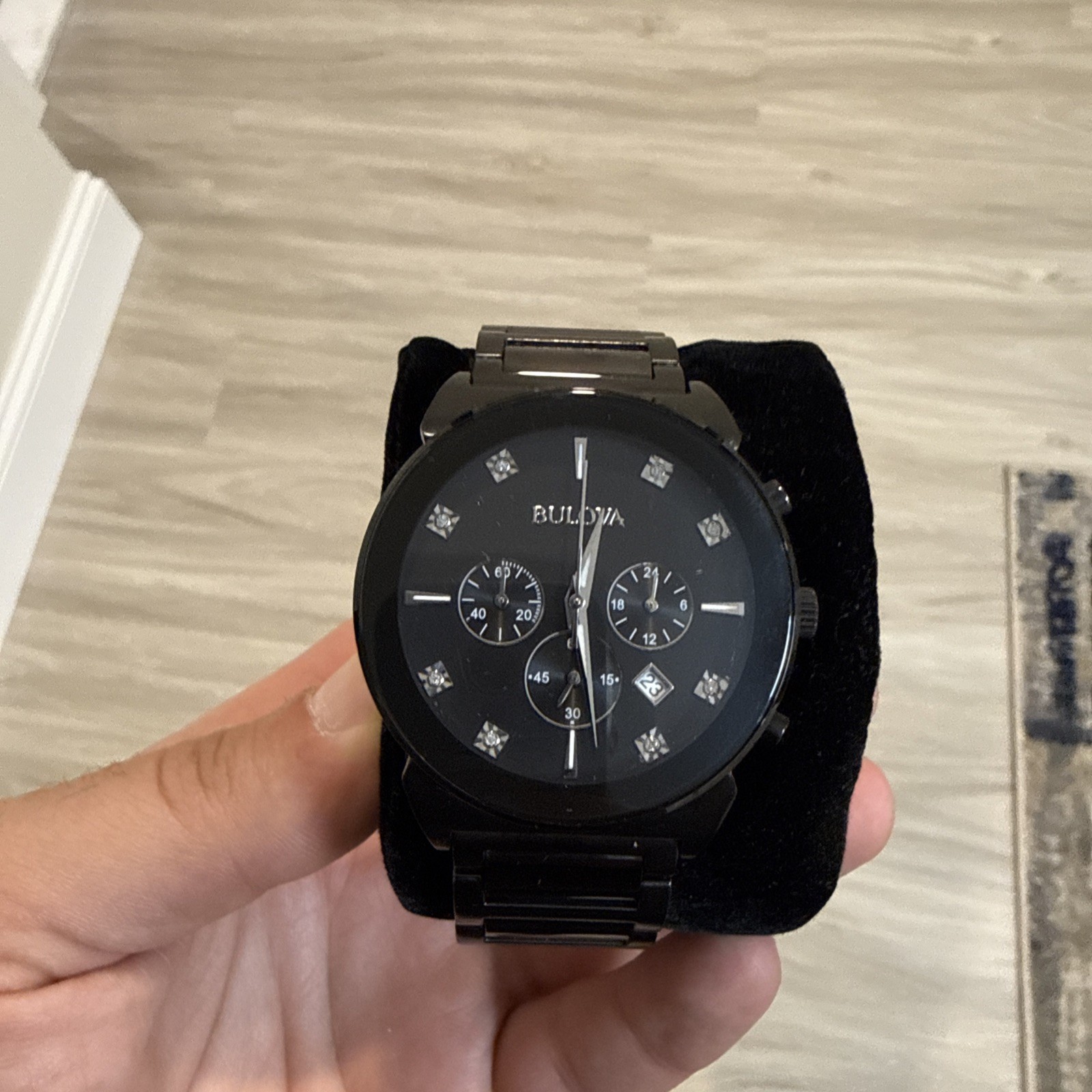 Bulova Men's Watch 98D123 Diamond Black Dial Quartz Chronograph Stainless Steel