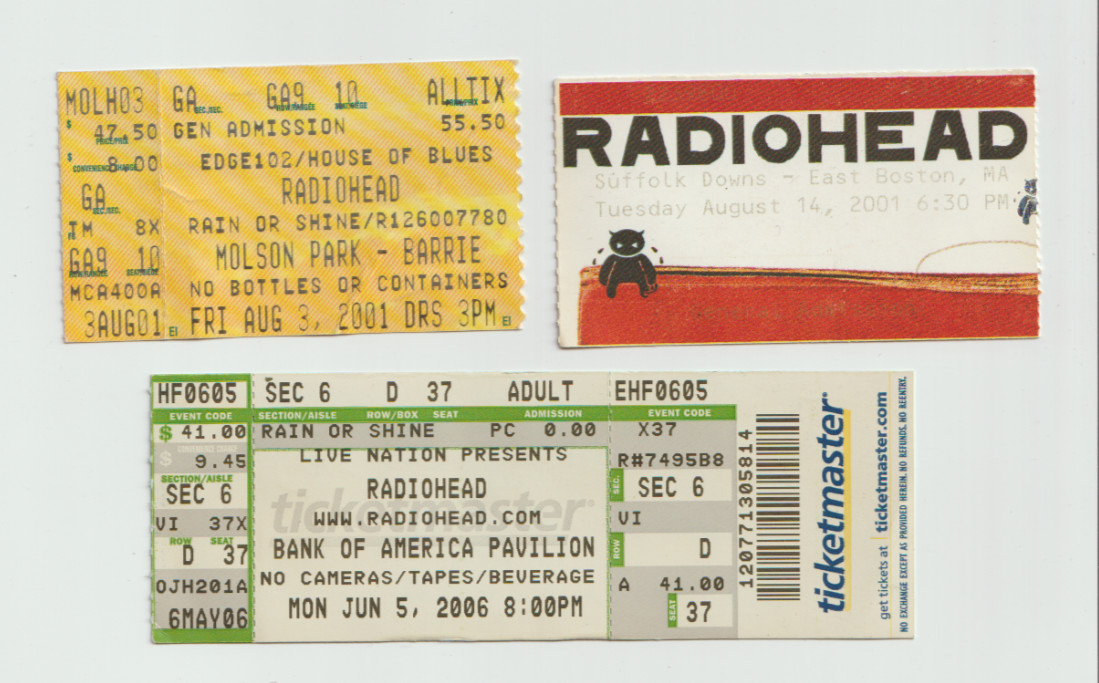 Radiohead Ticket Stubs 2006 2001 Radiohead Ticket Stubs 2006 2001