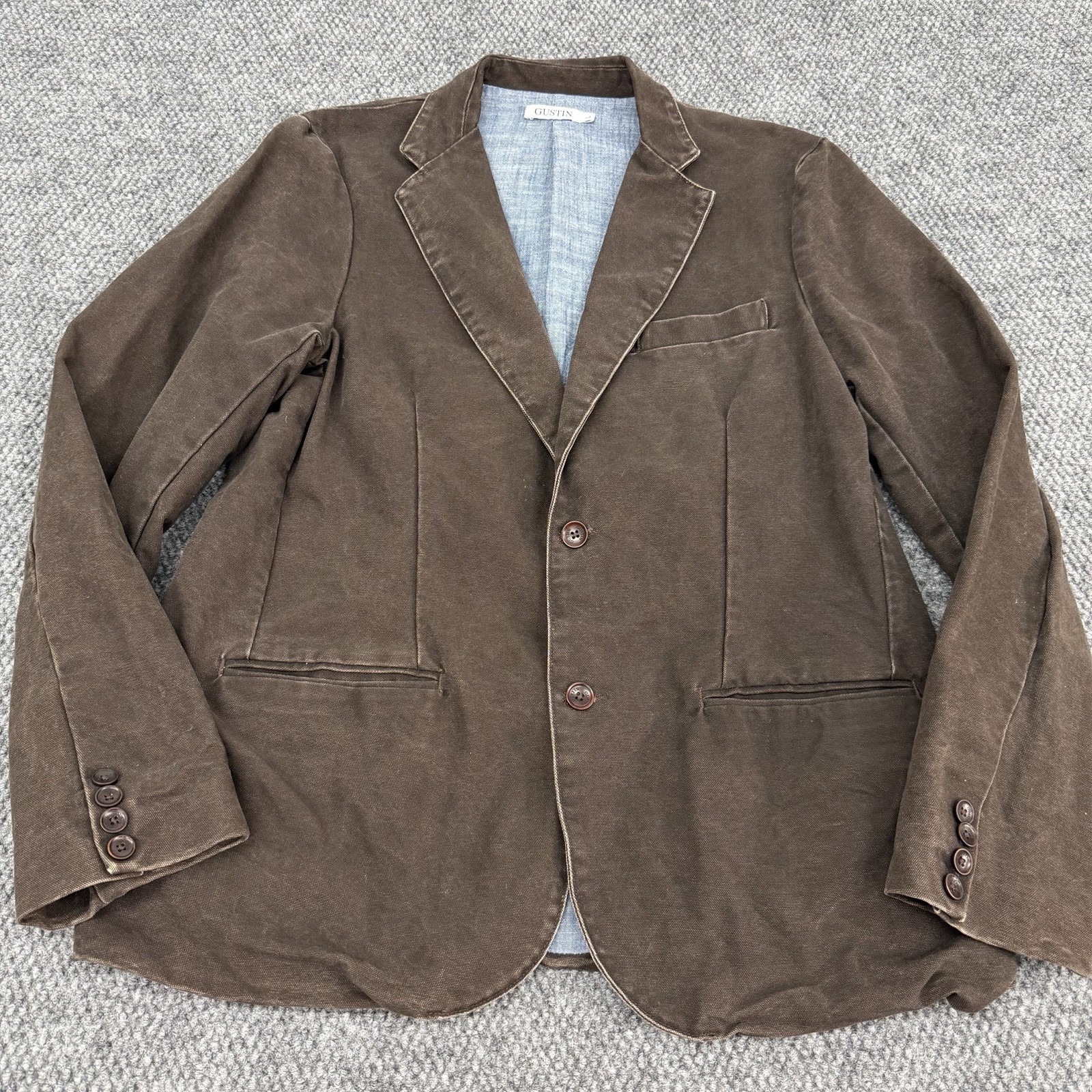 GUSTIN Men’s Large Blazer Jacket City Sport Coat Brown Denim Duck Canvas USA