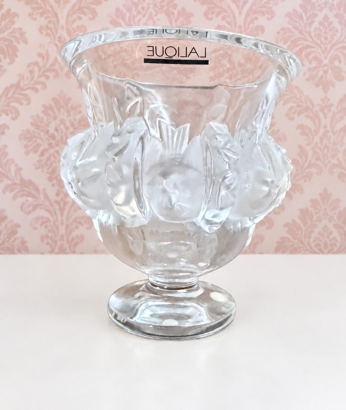 Lalique France Dampierre Crystal Vase 12230 Signed Etched Frosted Birds MINT Lalique France Dampierre Crystal Vase 12230 Signed Etched Frosted Birds MINT