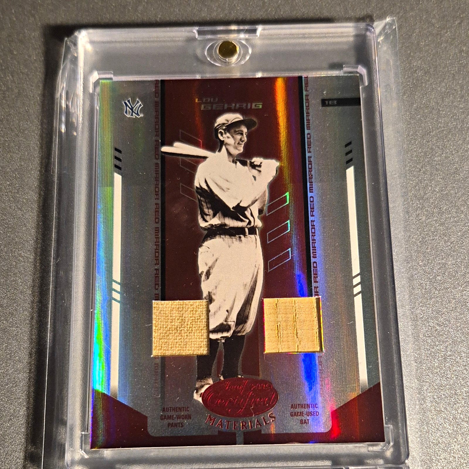 2004 DONRUSS PLAYOFF MIRROR LOU GEHRIG  DUAL MEMORABILIA PANTS/BAT 35/50