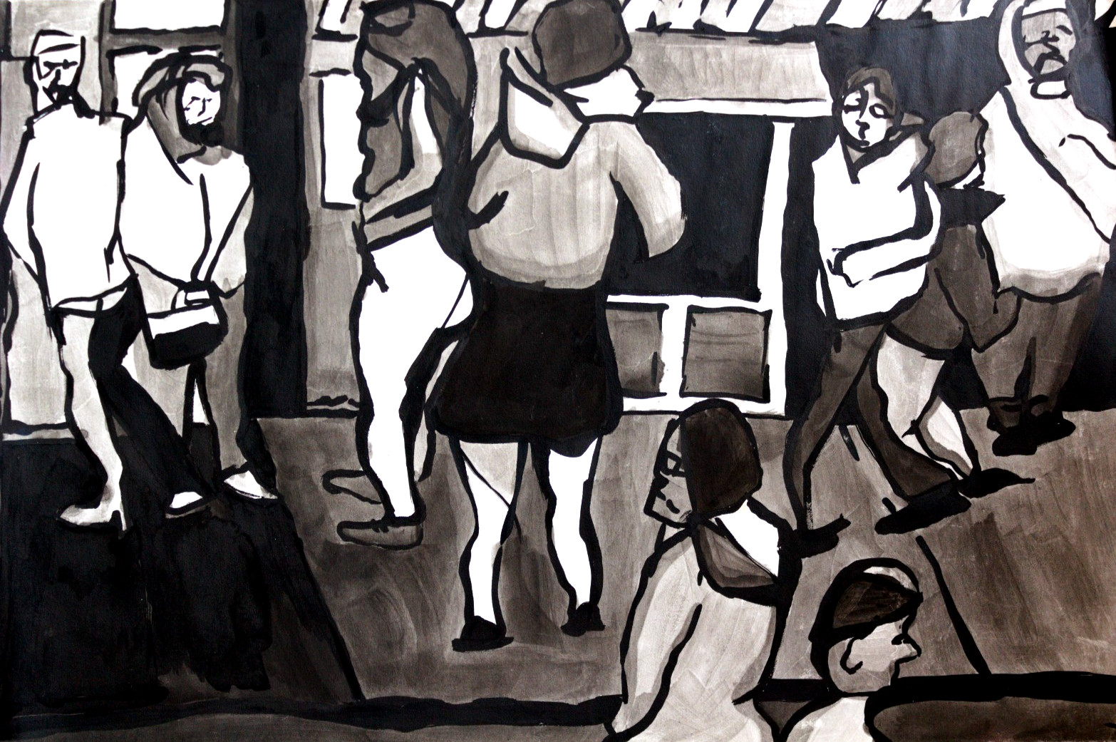 Original Signed Ink Drawing NYC Cityscape Mid Century Modern Contemporary OOAK