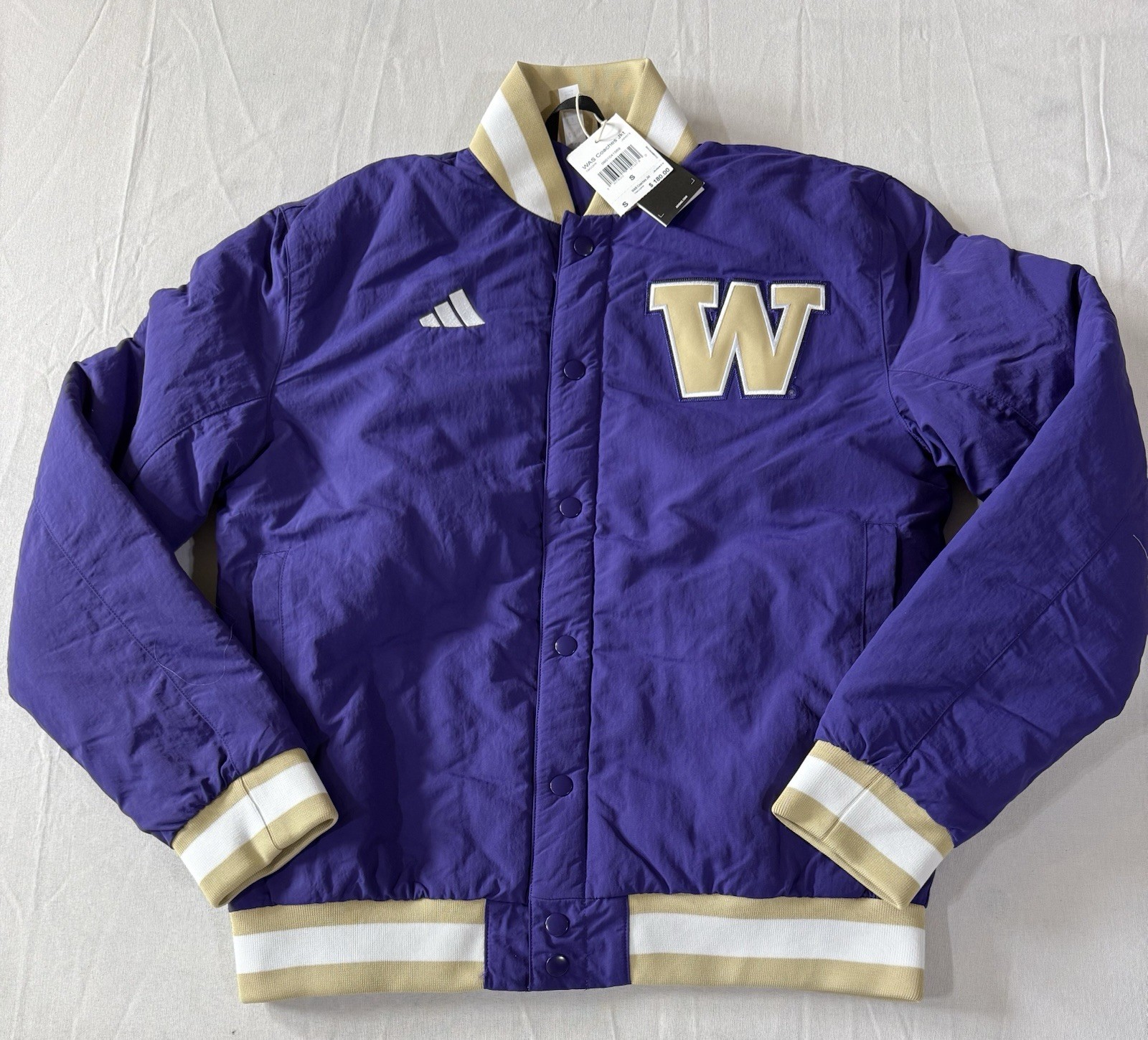 Adidas University Of Washington Purple Coaches Jacket Men’s Sm. JM9973 NWT $180