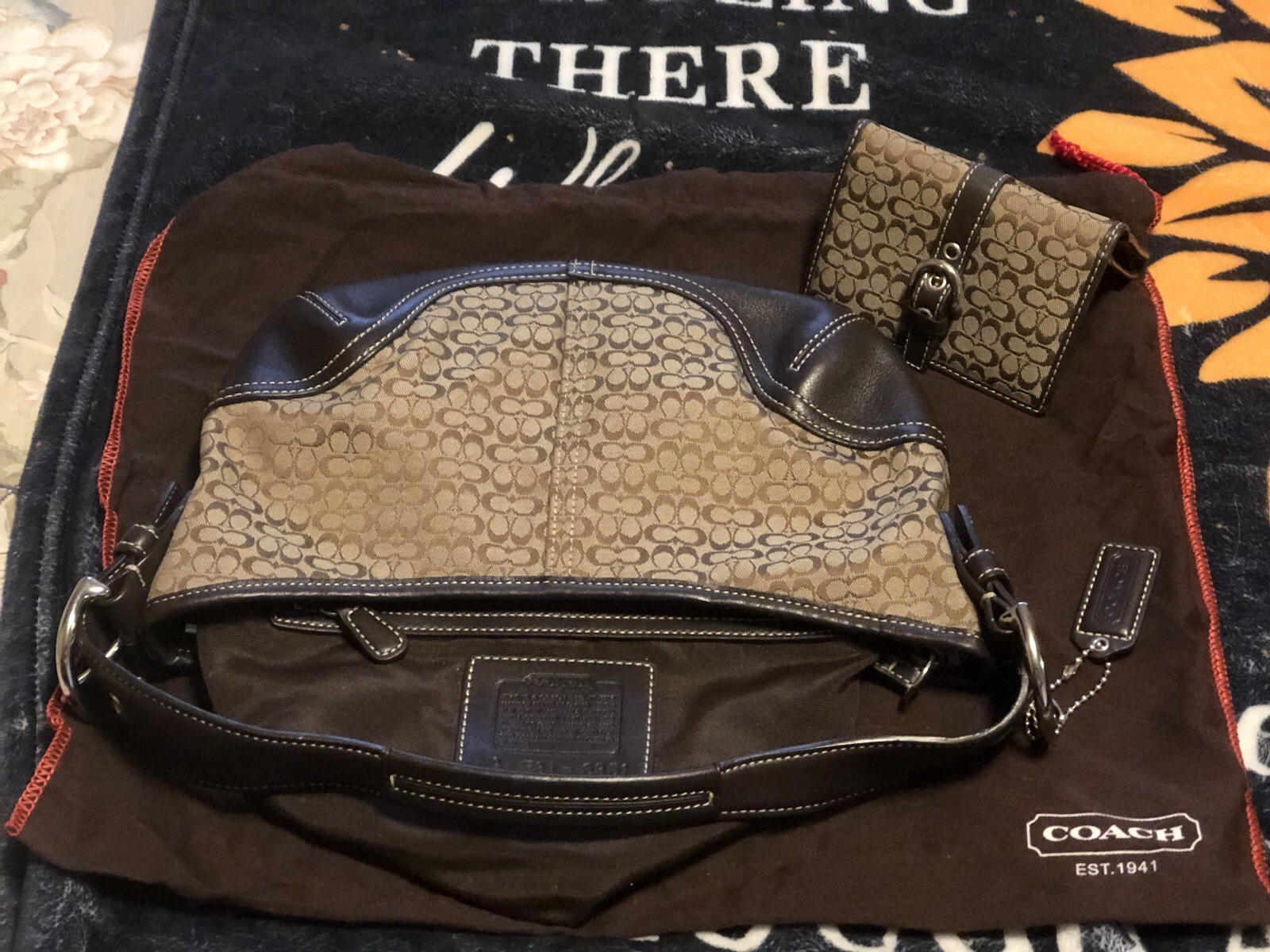 Coach Vintage Brown Signature Brown Leather Hobo Shoulder Bag 6351 & id wallet