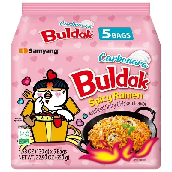 Samyang Buldak Carbonara Spicy Chicken Instant Ramen Noodles, 5 Pack, 4.58 oz Ba Samyang Buldak Carbonara Spicy Chicken Instant Ramen Noodles, 5 Pack, 4.58 oz Ba