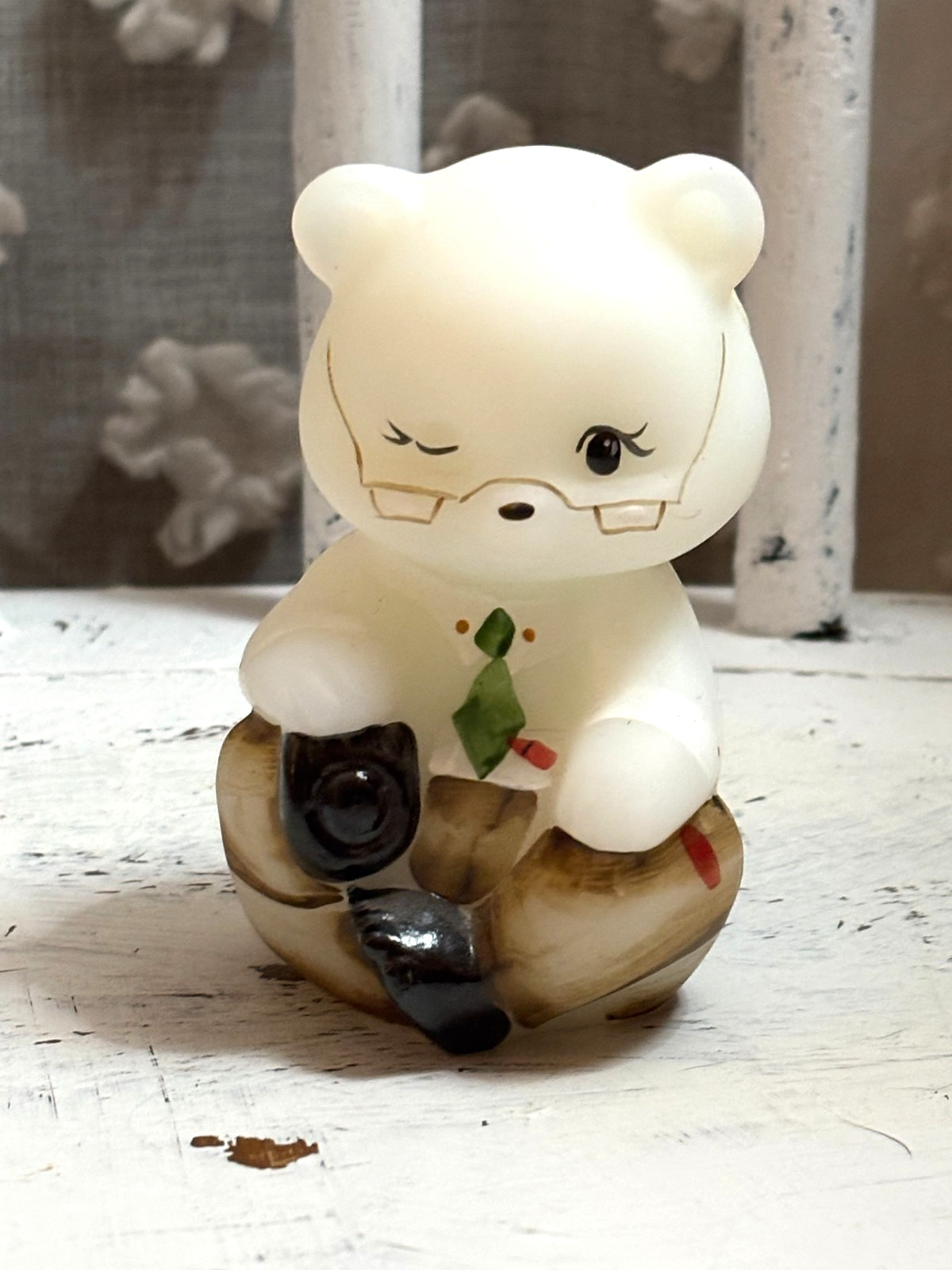 Fenton Limited Collectors Showcase Teacher Bear- Hand Painted and Signed. Fenton Limited Collectors Showcase Teacher Bear- Hand Painted and Signed.