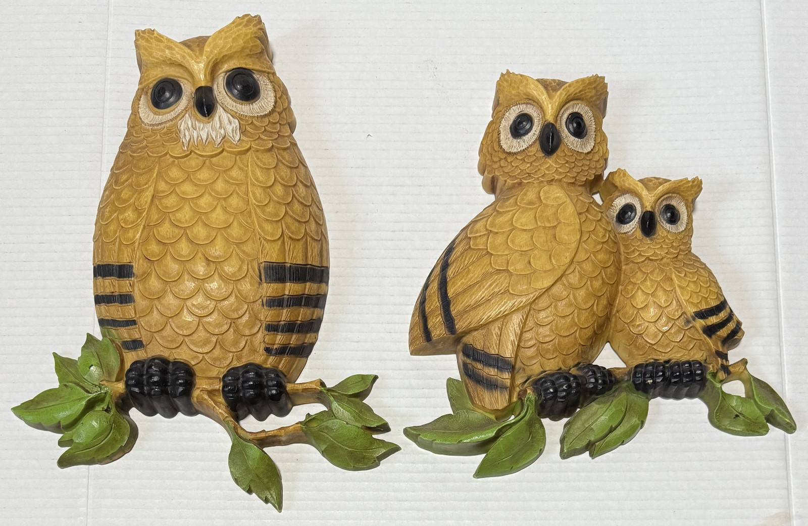 HOMCO - Vintage 70s DART IND Owl Family Wall Art #7403 - 2 Piece MCM Made in USA