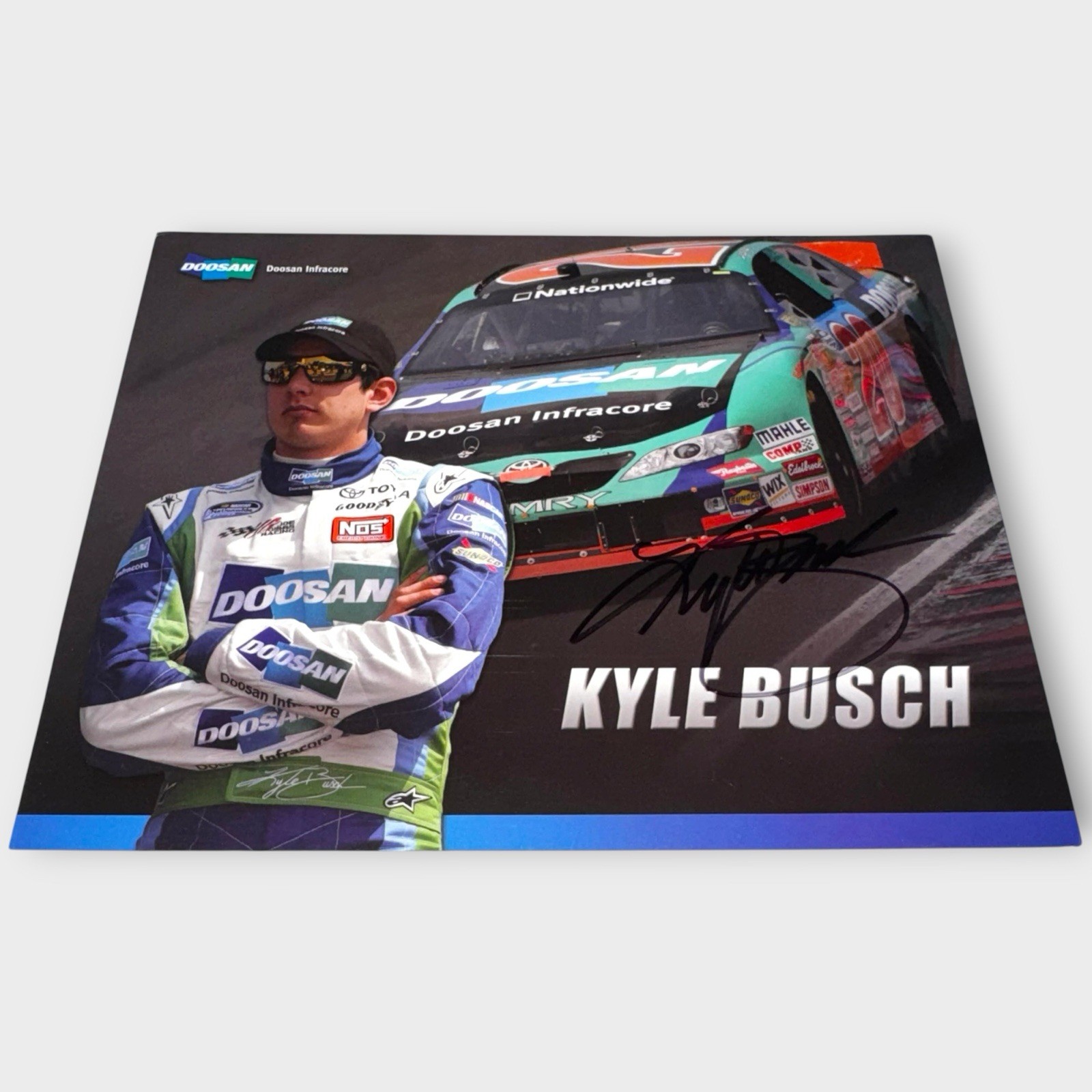 RARE Kyle Busch 2008 DOOSAN INFRACORE #20 TOYOTA signed 8x10 HERO CARD PHOTO
