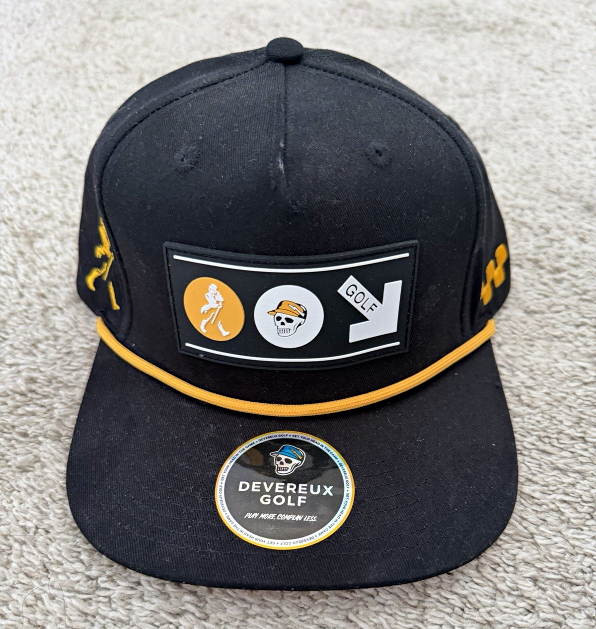 Devereux Golf Men’s Adjustable Golf Hat Snapback Logo Cotton Canvas Black/Yellow Devereux Golf Men’s Adjustable Golf Hat Snapback Logo Cotton Canvas Black/Yellow