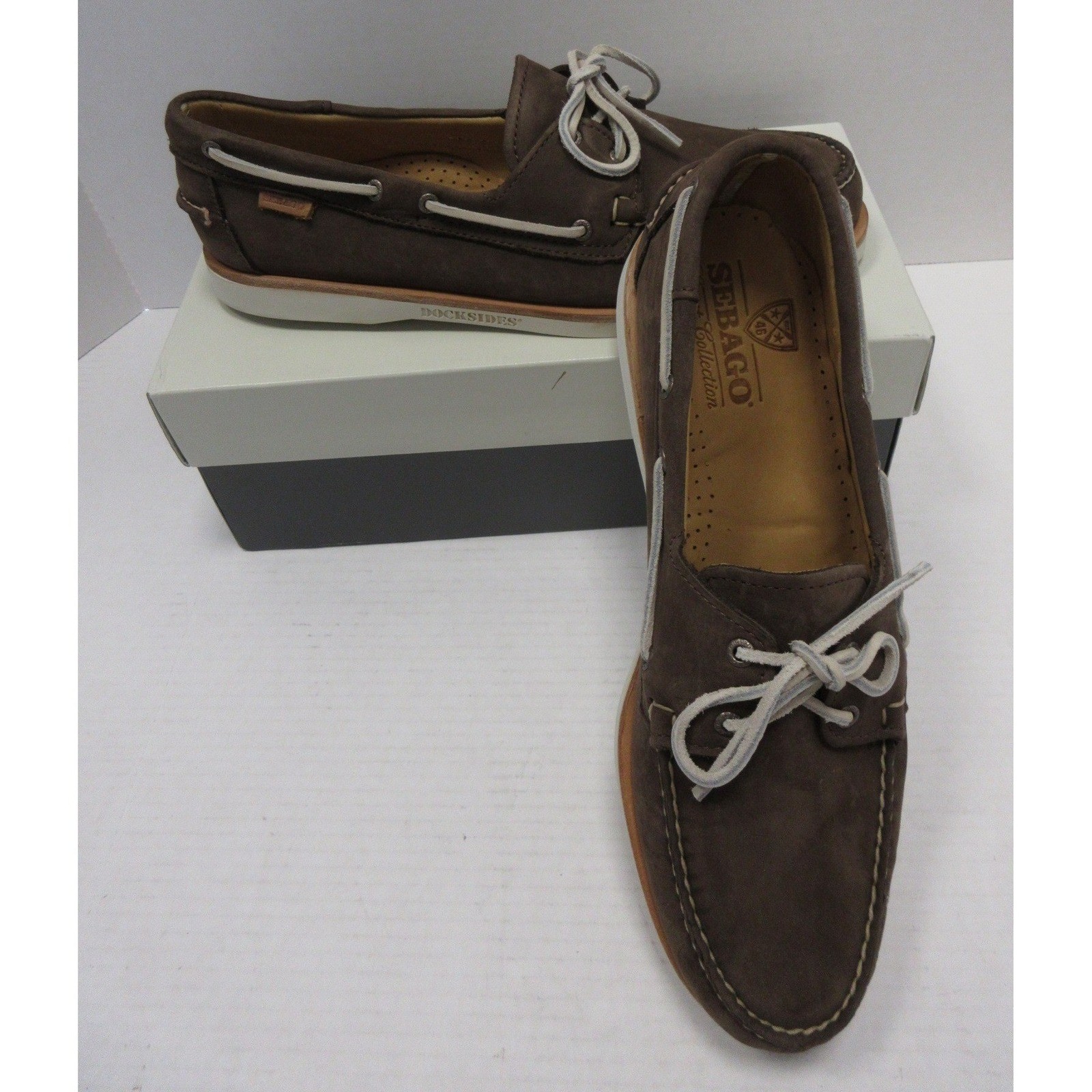 Sebago Boat Shoes Men 11.5 M Brown Crest Docksides Nubuck Leather Moccasin NEW