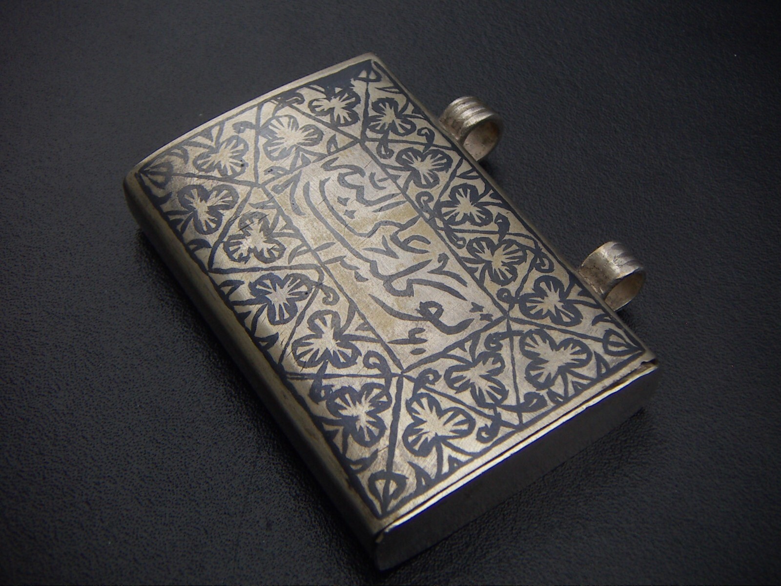RARE ANTIQUE ISLAMIC MIDDLE EAST SILVER NIELLO QURAN AMULET CASE BOX PENDANT