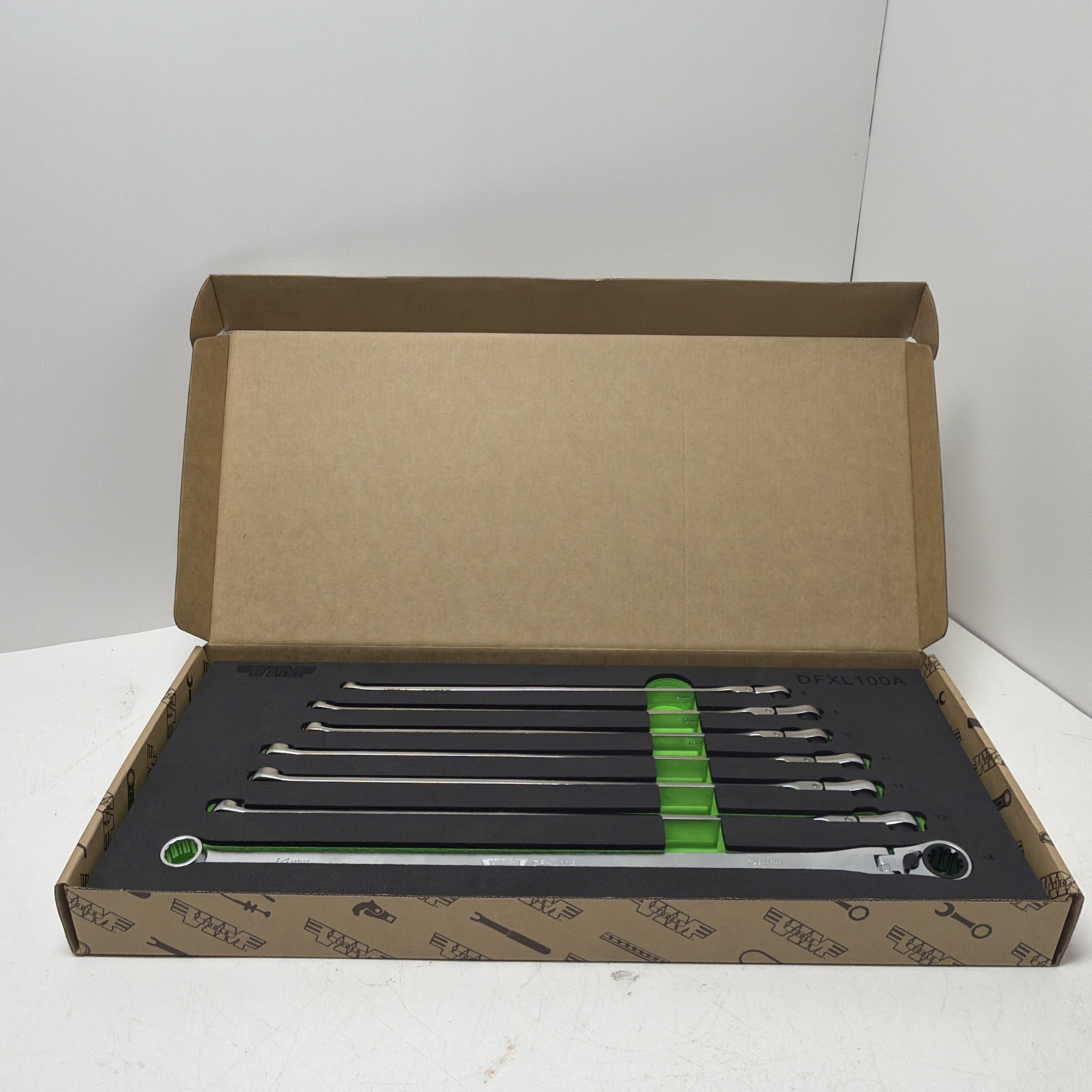 DFXL100A VIM Tools 7 Piece Deep Spline Ratcheting Flex Head XL Wrench Set (8-14
