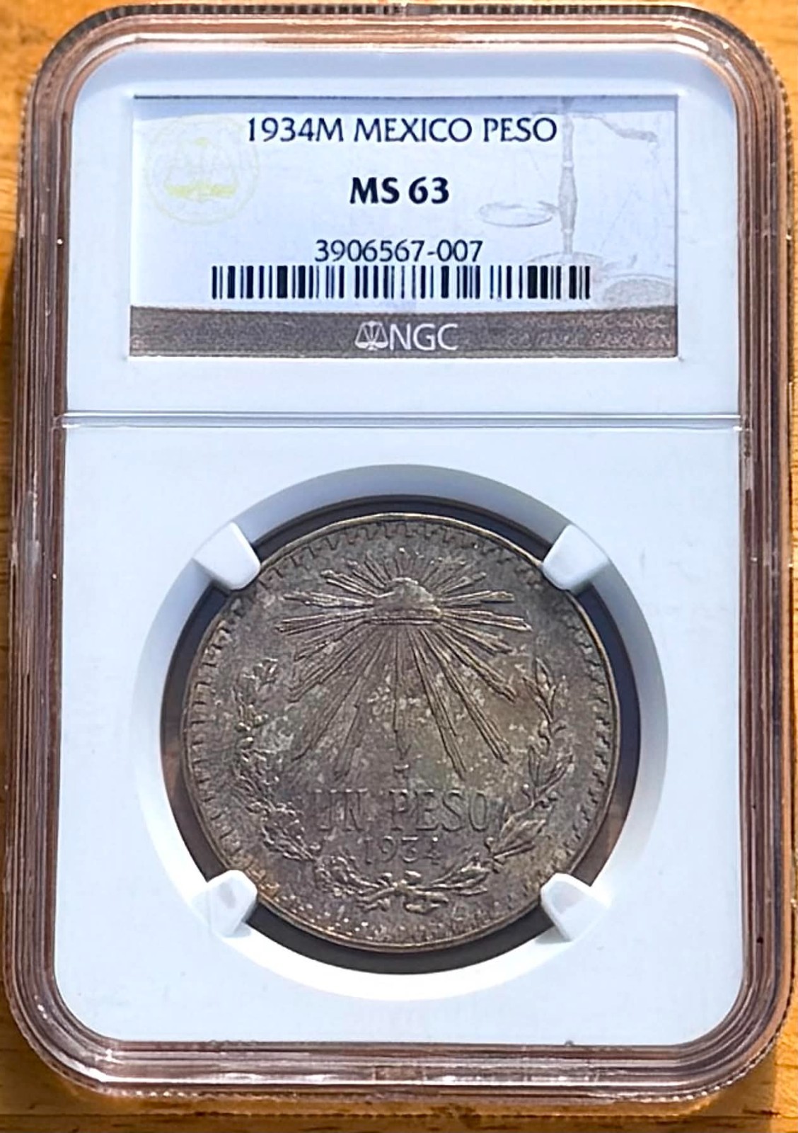 1934M Mexico Peso Coin NGC MS63 - Massive Toner - 1934M Mexico Peso Coin NGC MS63 - Massive Toner -