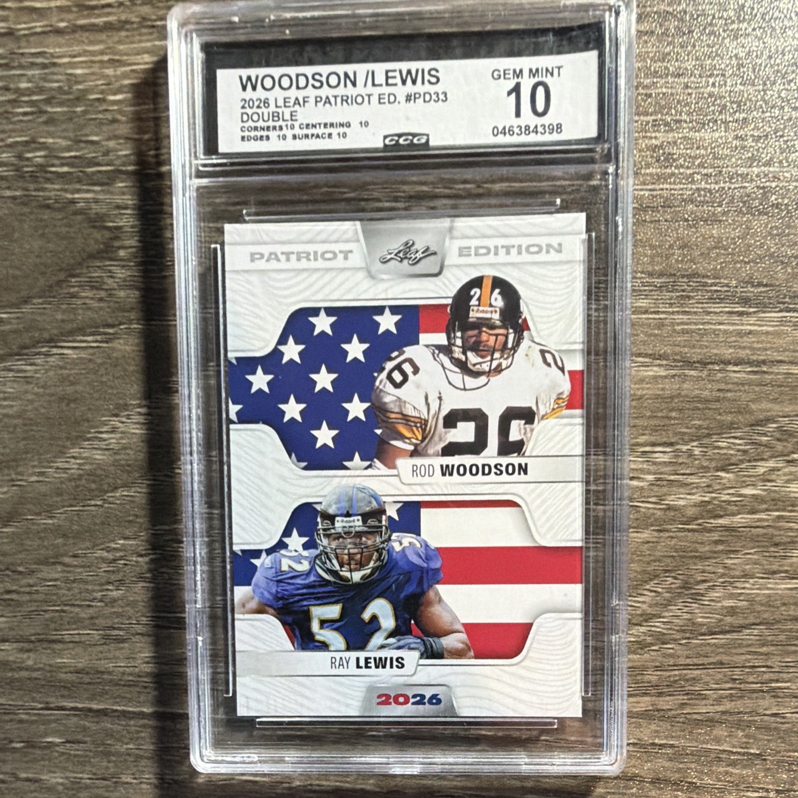 Leaf 2026 Patriot Edition Rod Woodson/Ray Lewis #PD-33 Graded CCG 10