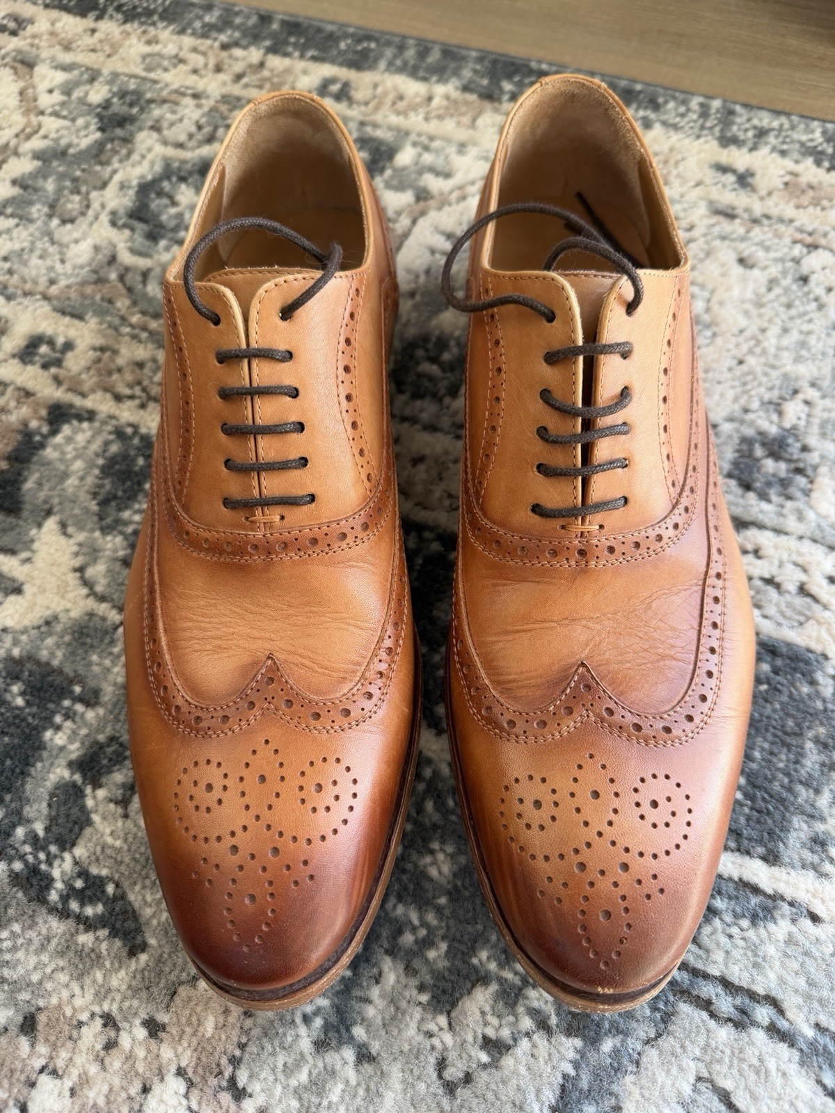 TAFT Men’s Size 43 Cognac Leather Wingtip Brogue Oxford Dress Shoes Spain