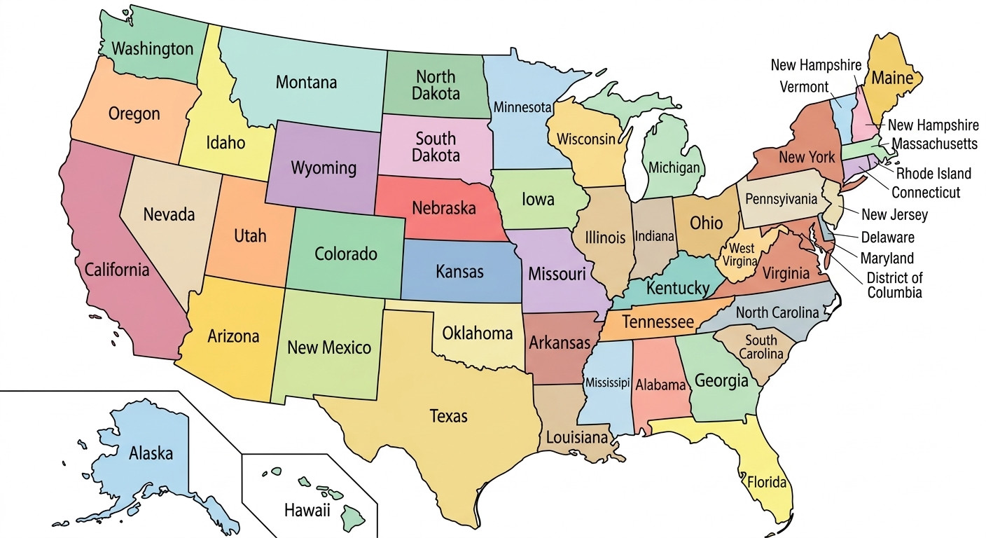 USA Map 4x6 Postcard Size Photo Print United States Of America Educational Map