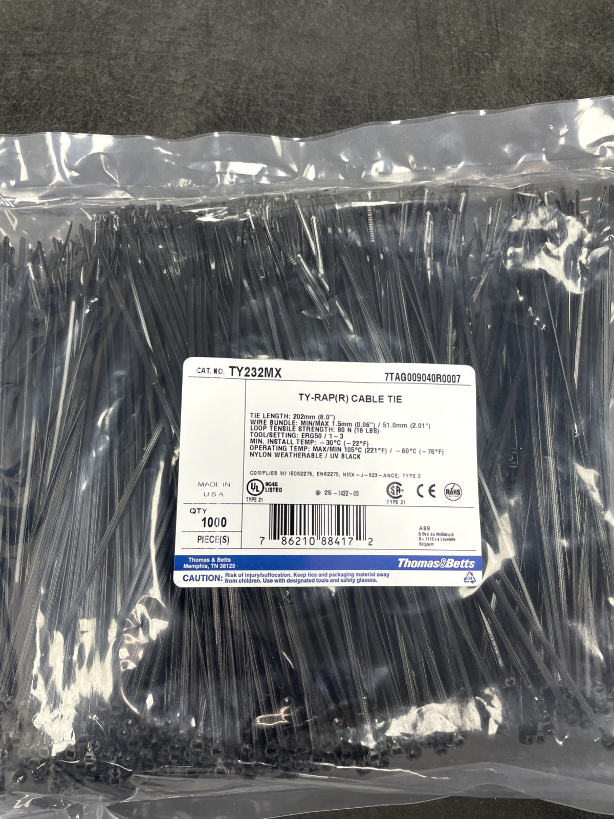 TY232MX Thomas & Betts Ty-Rap Cable Tie with Stainless Lock 8\