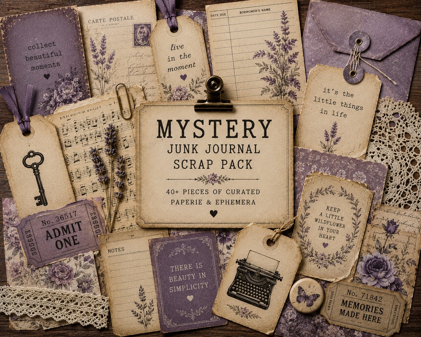 Mystery Junk Journal Scrap Pack – Vintage Ephemera Bundle