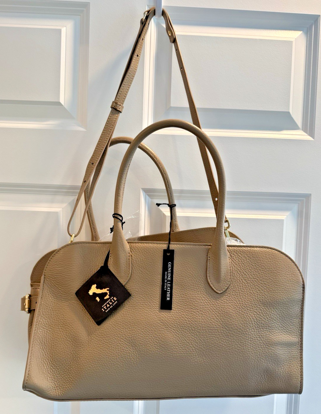 🔥 NWT CLAUDIA FIRENZE Pebbled Leather Taupe Satchel Crossbody Made In Italy