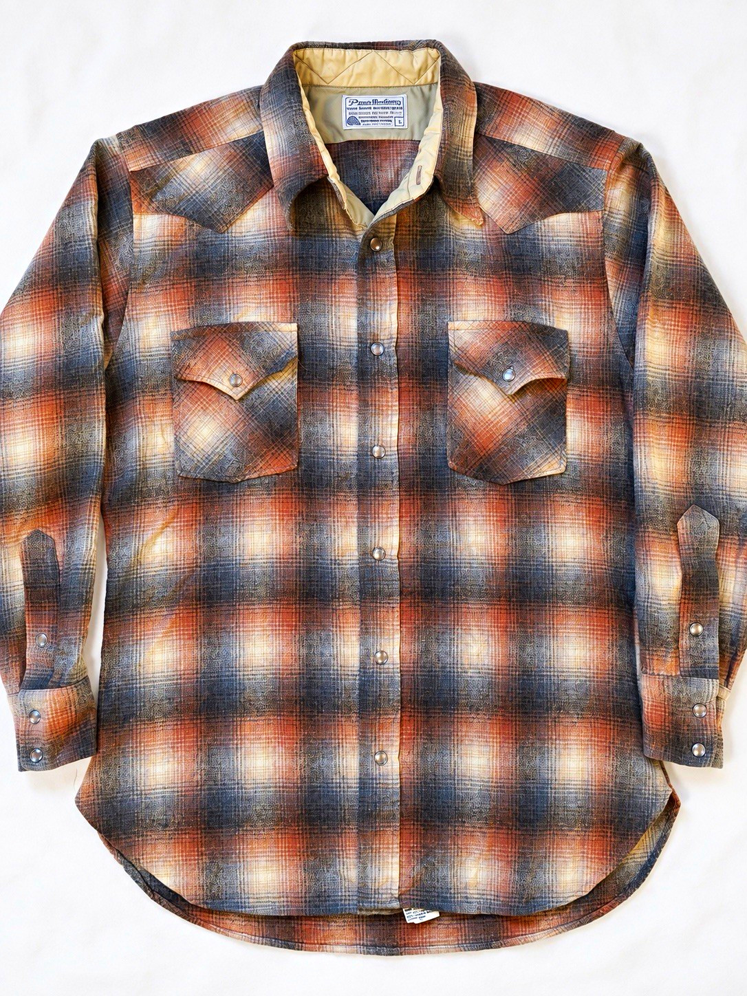 Vintage Pendleton Canyon Shirt L 100% Wool Western Pearl Snap Shadow Plaid USA