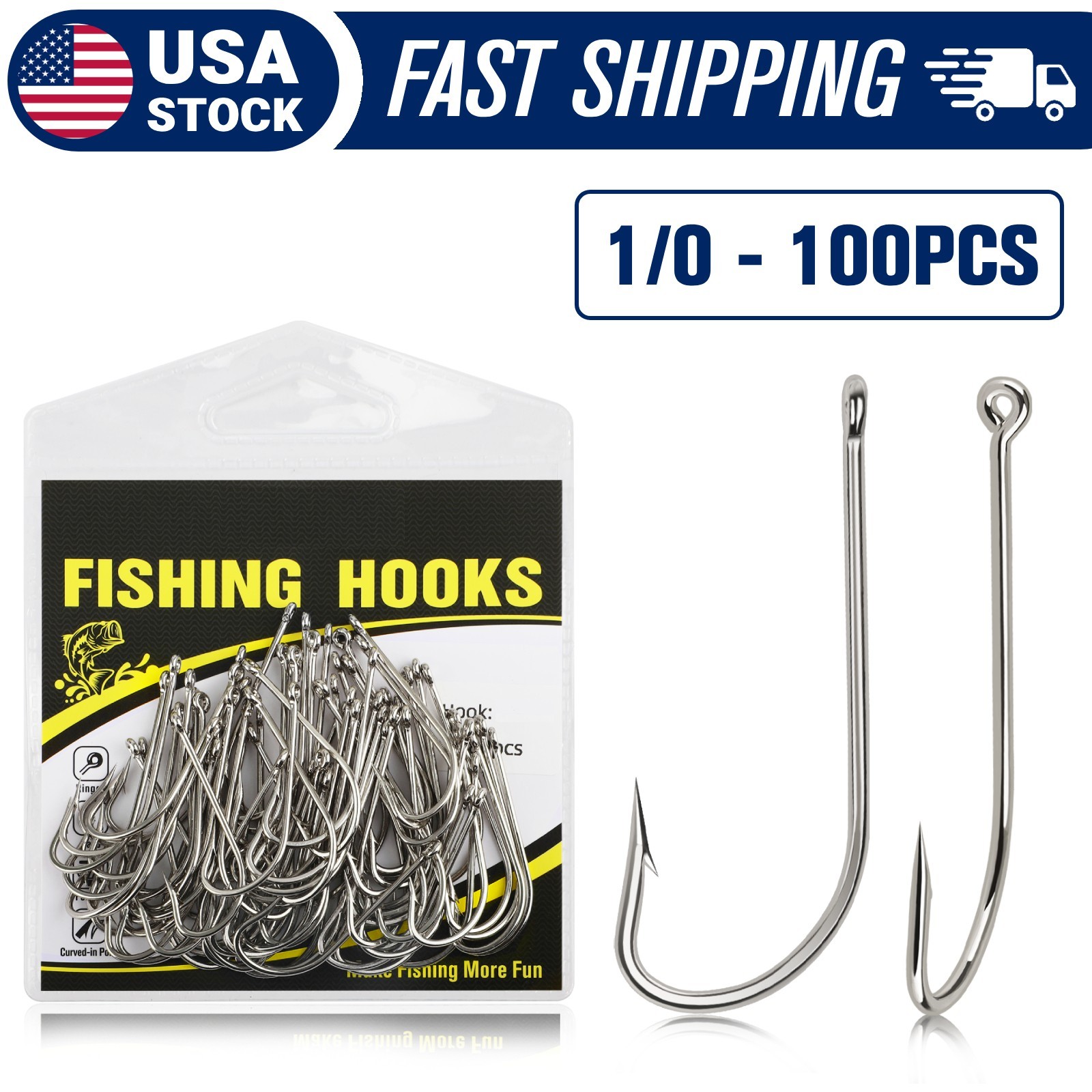50-100PCS Saltwater Fishing Hooks Size 1/0-8/0 Long Shank O\'Shaughnessy J Hook