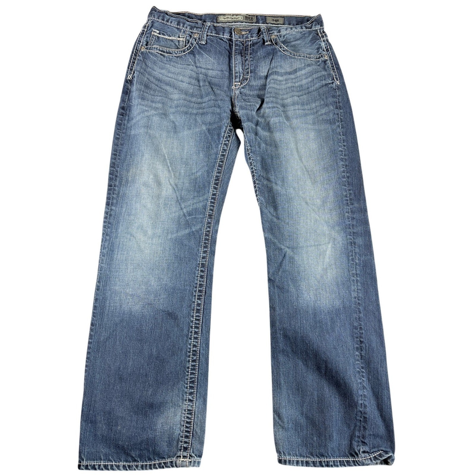 BKE Tyler Straight Leg Jeans Mens 34S Blue Denim Washed Rugged Workwear Outdoor