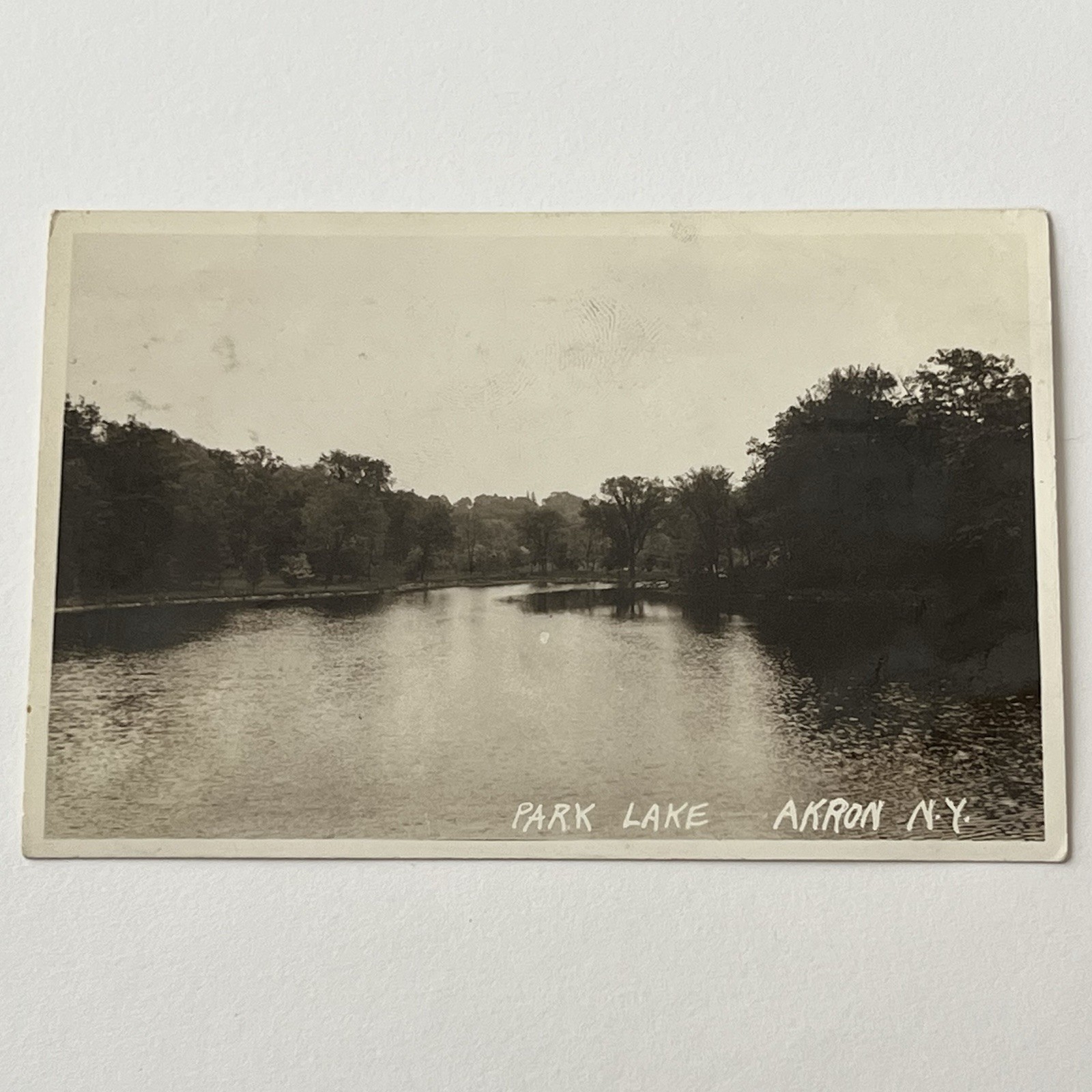 Antique RPPC Real Photograph Postcard Outdoors Park Lake Akron NY