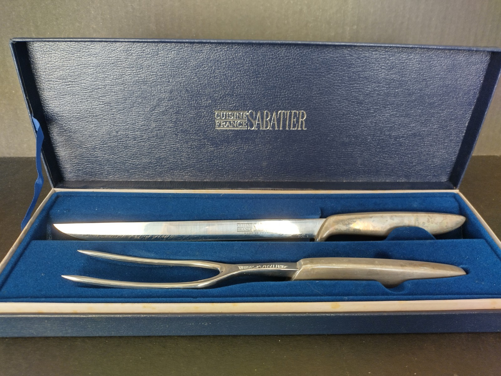 Vintage Sabatier Cuisine De France SS Carving Knife And Fork Set In Original Box
