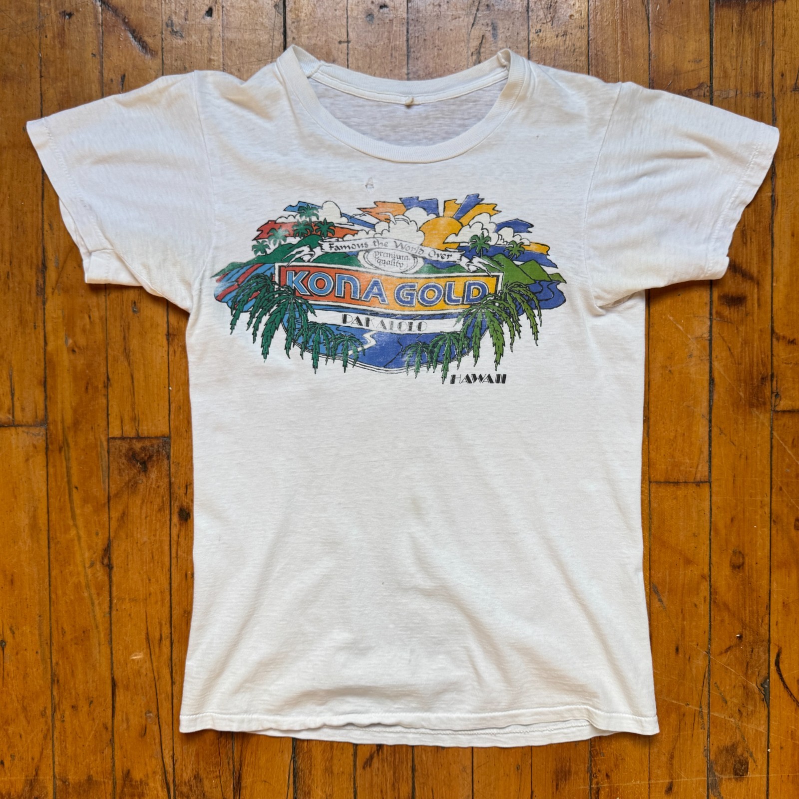 Vintage 1970s KONA GOLD Pakalolo Hawaii Weed Marijuana T-Shirt XS Single Stitch