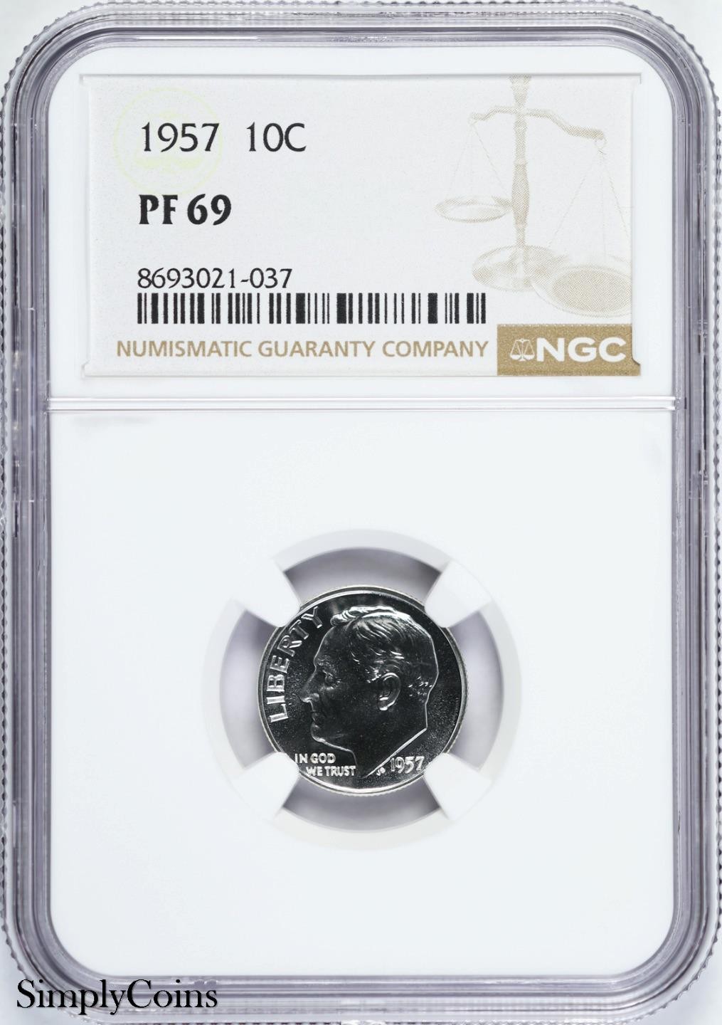 1957 Roosevelt Dime NGC PF69 PROOF Silver MQ