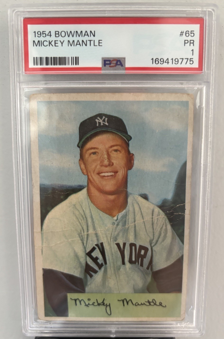 Bowman 1954 Mickey Mantle #65 New York Yankees PSA 1 Graded Baseball Card crease